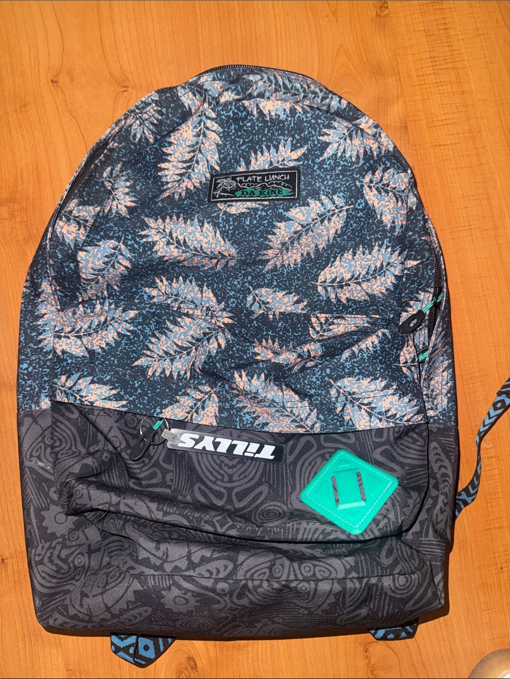 Tilly's Teal and Black Leaf Print Backpack